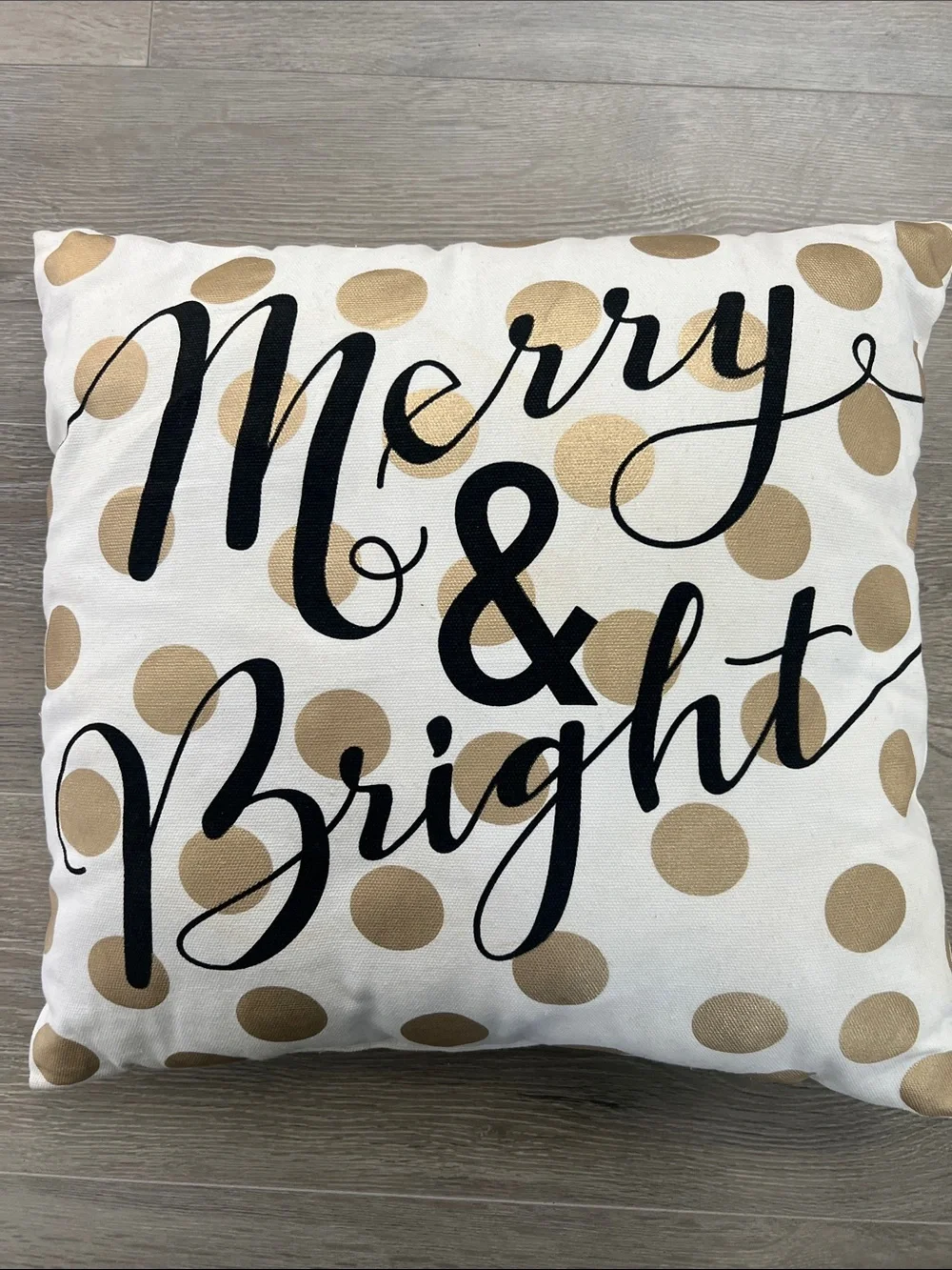 Merry & Bright Gold Polka Dot Holiday Throw Pillow
